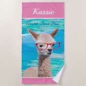 Schattigee Alpaca rode bril personaliseren naamber Strandlaken (Voorkant)