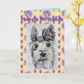 Schattigee Alpacca Llama Aquarel schilderij kunst Kaart (Gele Bloem)