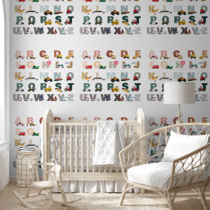 Schattigee Alphabet ABC Trucks, Transportvoertuige Behang
