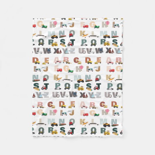 Schattigee Alphabet ABC Trucks, Transportvoertuige Fleece Deken (Voorkant)