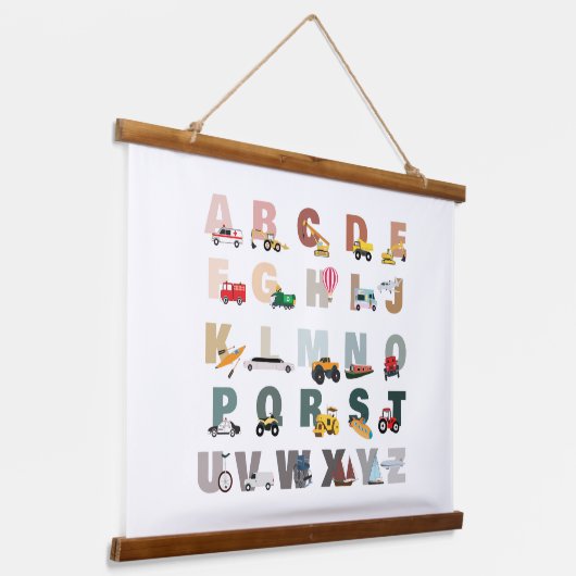 Schattigee Alphabet ABC Trucks, Transportvoertuige Hangend Wandkleed (Gebogen)
