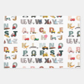 Schattigee Alphabet ABC Trucks, Transportvoertuige Inpakpapier Vel (Voorkant 3)