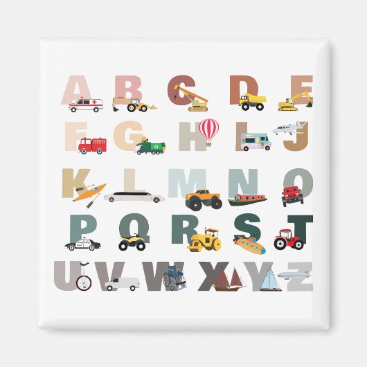 Schattigee Alphabet ABC Trucks, Transportvoertuige Magneet (Voorkant)