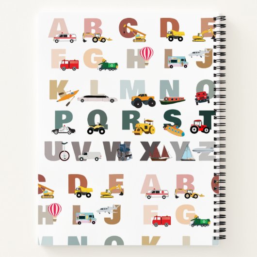 Schattigee Alphabet ABC Trucks, Transportvoertuige Notitieboek (Achterkant)