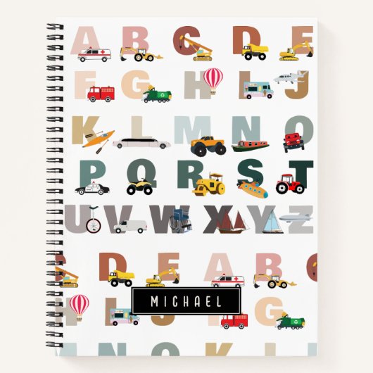 Schattigee Alphabet ABC Trucks, Transportvoertuige Notitieboek (Voorkant)