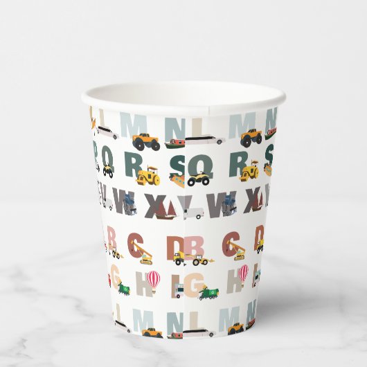 Schattigee Alphabet ABC Trucks, Transportvoertuige Papieren Bekers (Rechts)