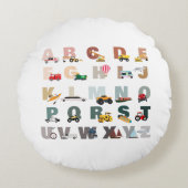 Schattigee Alphabet ABC Trucks, Transportvoertuige Rond Kussen (Voorkant)