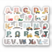 Schattigee Alphabet ABC Trucks, Transportvoertuige Sticker (Voorkant)
