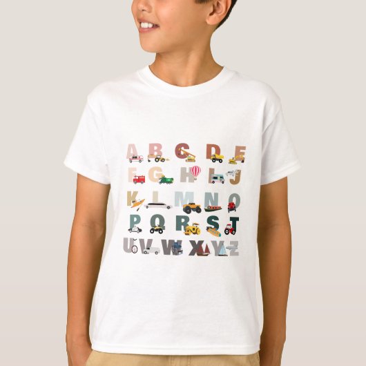 Schattigee Alphabet ABC Trucks, Transportvoertuige T-shirt (Voorkant)