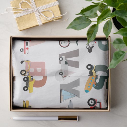 Schattigee Alphabet ABC Trucks, Transportvoertuige Tissuepapier (Geschenk)