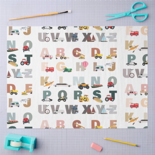 Schattigee Alphabet ABC Trucks, Transportvoertuige Tissuepapier (Craft)