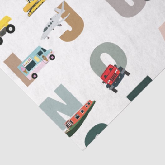 Schattigee Alphabet ABC Trucks, Transportvoertuige Tissuepapier (Detail)