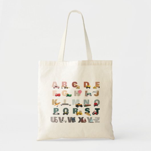 Schattigee Alphabet ABC Trucks, Transportvoertuige Tote Bag (Voorkant)