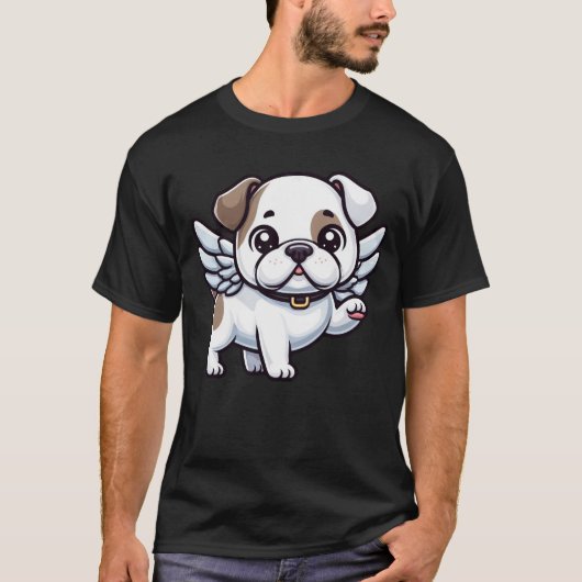 Schattigee Amerikaanse Bulldog engel in komische s T-shirt (Voorkant)