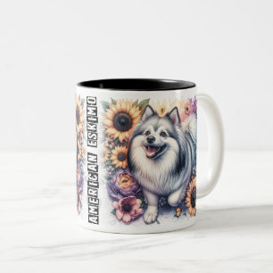 Schattigee Amerikaanse Eskimo Dog Wrap Tweekleurige Koffiemok