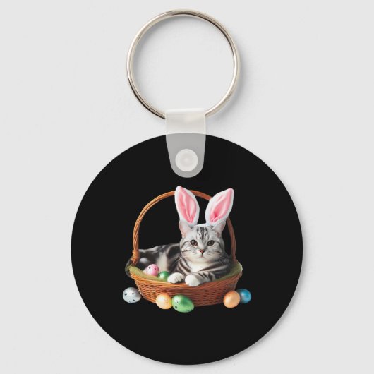 Schattigee Amerikaanse Korthaar Kat Easter Egg Hun Sleutelhanger (Voorkant)