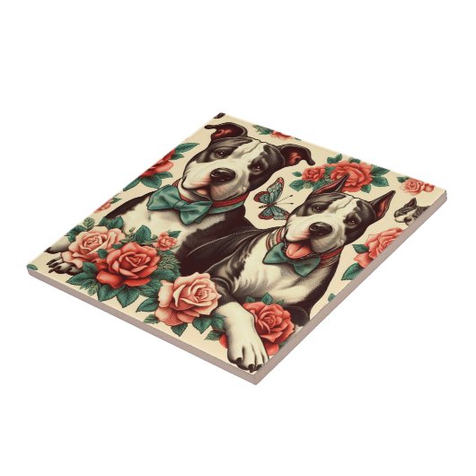 Schattigee  Amerikaanse Pit Bull Terrier Tegeltje (Zijkant)