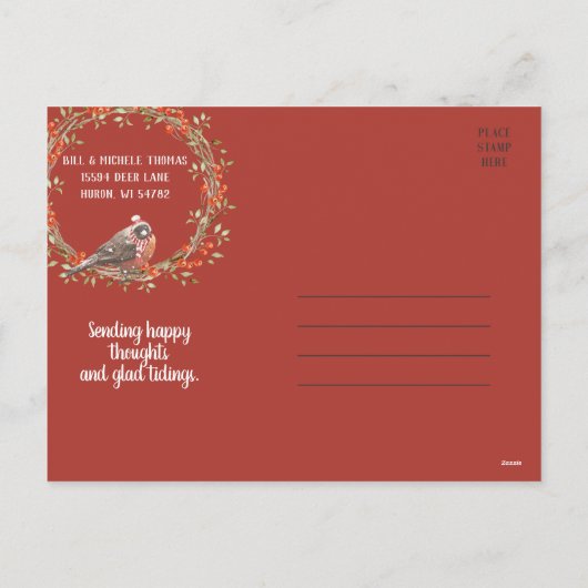 Schattigee Amerikaanse Robin Waterverf Kerstvogel Feestdagenkaart (Achterkant)