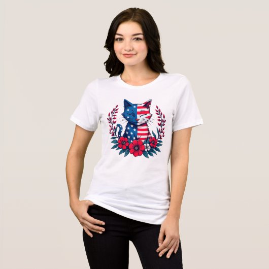 Schattigee Amerikaanse vlag en rode bloemen patrio Tri-Blend Shirt (Voorkant volledig)