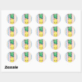 Schattigee ananas fruit kawaii gezicht zomerstijl ronde sticker (Vel)