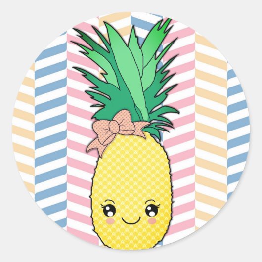 Schattigee ananas fruit kawaii gezicht zomerstijl ronde sticker (Voorkant)