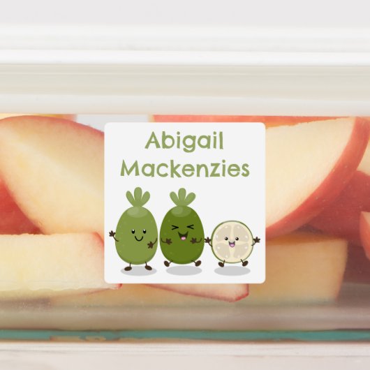 Schattigee ananas guava feijoa cartoon gepersonali labels (Aangebracht)