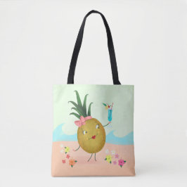 Schattigee ananas op het strand tote bag