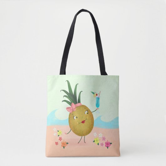Schattigee ananas op het strand tote bag (Voorkant)