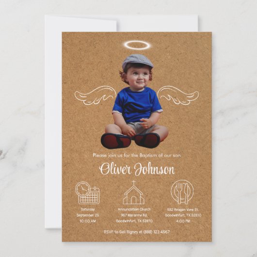 Schattigee Angel Bautizo Uitnodiging Doopdoop (Voorkant)