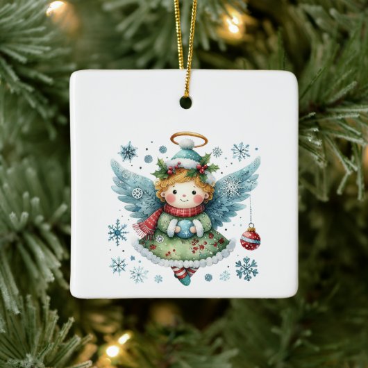 Schattigee Angel Folk Art Style Keramisch Ornament (Boom)