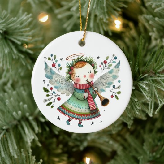 Schattigee Angel Folk Art Style Keramisch Ornament (Boom)