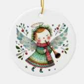 Schattigee Angel Folk Art Style Keramisch Ornament (Voorkant)