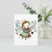 Schattigee Angel Folk Art Style Vrolijk Kerstfeest Briefkaart (Staand voorkant)