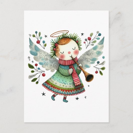 Schattigee Angel Folk Art Style Vrolijk Kerstfeest Briefkaart (Voorkant)