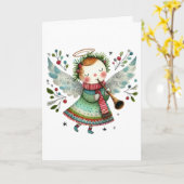 Schattigee Angel Folk Art Style Vrolijk Kerstfeest Kaart (Gele Bloem)