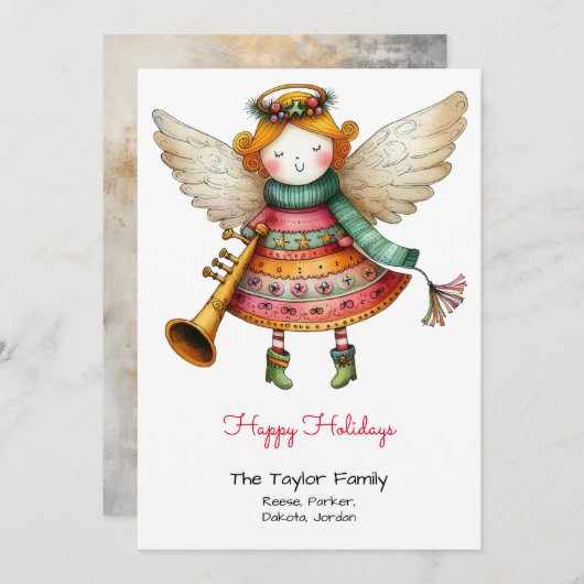 Schattigee Angel Whimsical Illustration Happy Feestdagenkaart (Voorkant / Achterkant)