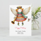 Schattigee Angel Whimsical Illustration Happy Feestdagenkaart (Staand voorkant)