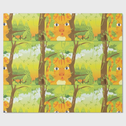 Schattigee Angry Tiger Cartoon in Oerwoud Cadeaupapier (Vlak)