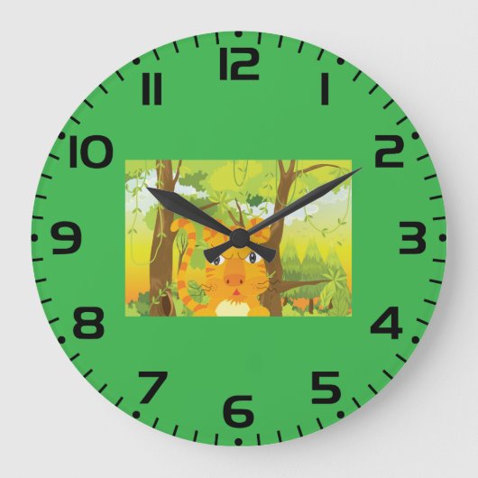 Schattigee Angry Tiger Cartoon in Oerwoud Grote Klok (Voorkant)