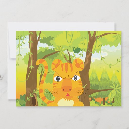 Schattigee Angry Tiger Cartoon in Oerwoud Kaart (Voorkant)