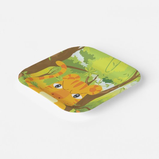 Schattigee Angry Tiger Cartoon in Oerwoud Papieren Bordje (Gebogen)