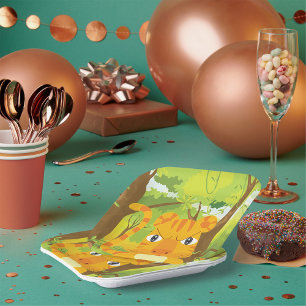 Schattigee Angry Tiger Cartoon in Oerwoud Papieren Bordje