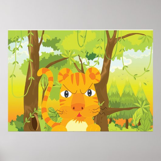 Schattigee Angry Tiger Cartoon in Oerwoud Poster (Voorkant)