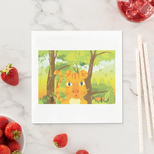 Schattigee Angry Tiger Cartoon in Oerwoud Servet