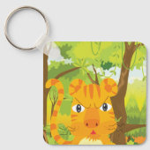 Schattigee Angry Tiger Cartoon in Oerwoud Sleutelhanger (Voorkant)