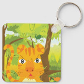Schattigee Angry Tiger Cartoon in Oerwoud Sleutelhanger (Achterkant)