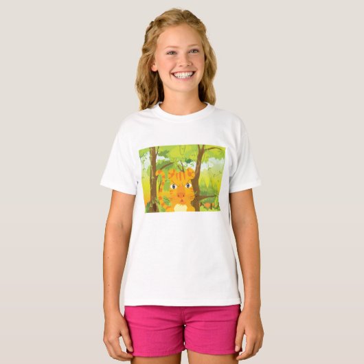 Schattigee Angry Tiger Cartoon in Oerwoud T-shirt (Voorkant volledig)