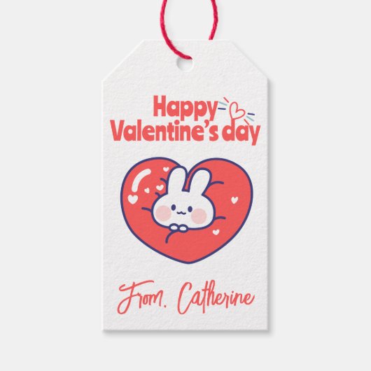 Schattigee animate hart konijntje cadeaulabel (Voorkant)