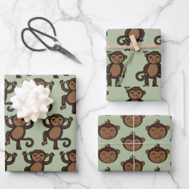 Schattigee Animated Monkey Designer Print Kinder Inpakpapier Vel