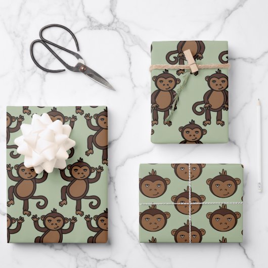 Schattigee Animated Monkey Designer Print Kinder Inpakpapier Vel (Voorkant)